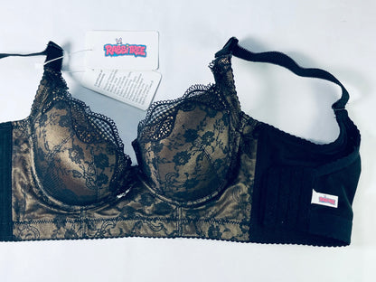 RABBITREE Women's Underwire Stretch Lace Plunge Bra | Low-Cut, Side Sling Lift, Support for Fuller Busts