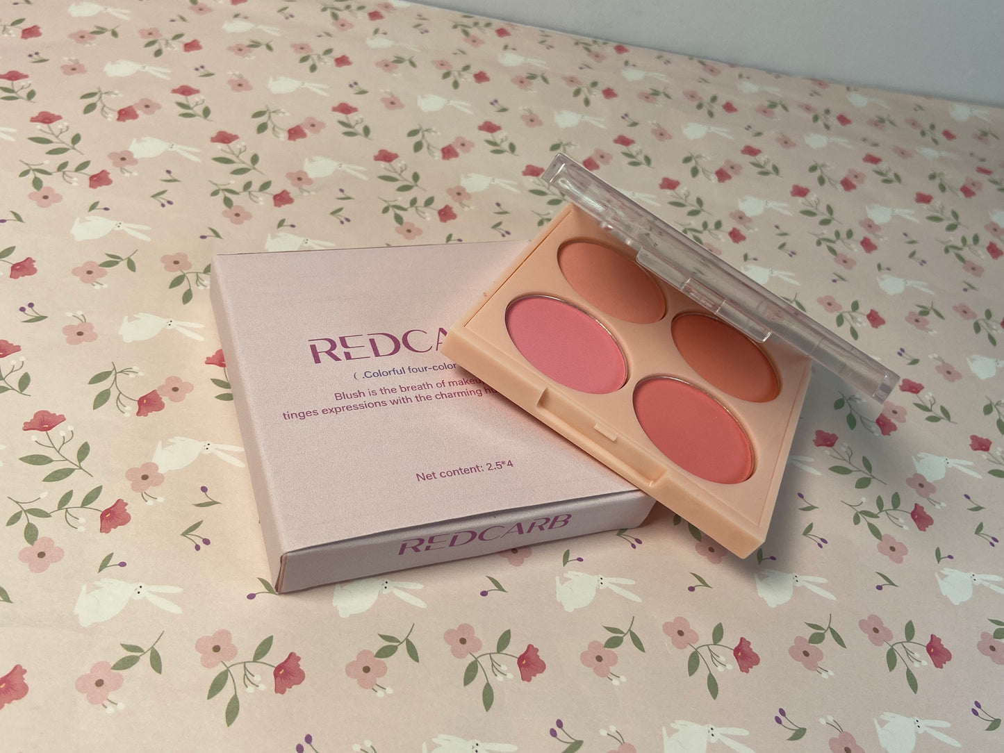 REDCARB Blush 4-pan blush with dimensions 2.5 x 4 (cm/inches),Cruelty-Free Matte Pink and Orange Powder,Shimmer Illuminator Highlighters for a Glowing Look