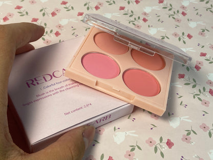 REDCARB Blush 4-pan blush with dimensions 2.5 x 4 (cm/inches),Cruelty-Free Matte Pink and Orange Powder,Shimmer Illuminator Highlighters for a Glowing Look