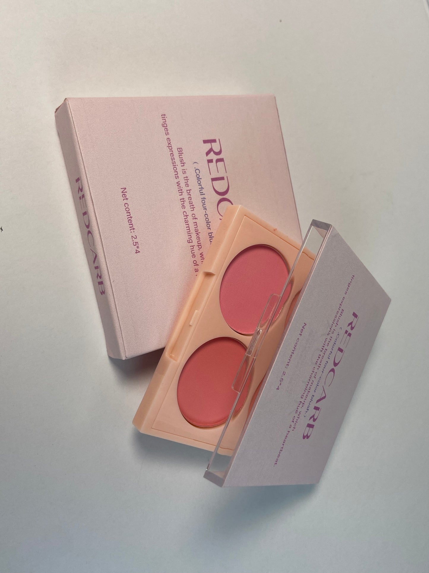 REDCARB Blush 4-pan blush with dimensions 2.5 x 4 (cm/inches),Cruelty-Free Matte Pink and Orange Powder,Shimmer Illuminator Highlighters for a Glowing Look
