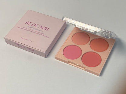 REDCARB Blush 4-pan blush with dimensions 2.5 x 4 (cm/inches),Cruelty-Free Matte Pink and Orange Powder,Shimmer Illuminator Highlighters for a Glowing Look