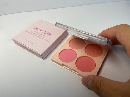 REDCARB Blush 4-pan blush with dimensions 2.5 x 4 (cm/inches),Cruelty-Free Matte Pink and Orange Powder,Shimmer Illuminator Highlighters for a Glowing Look