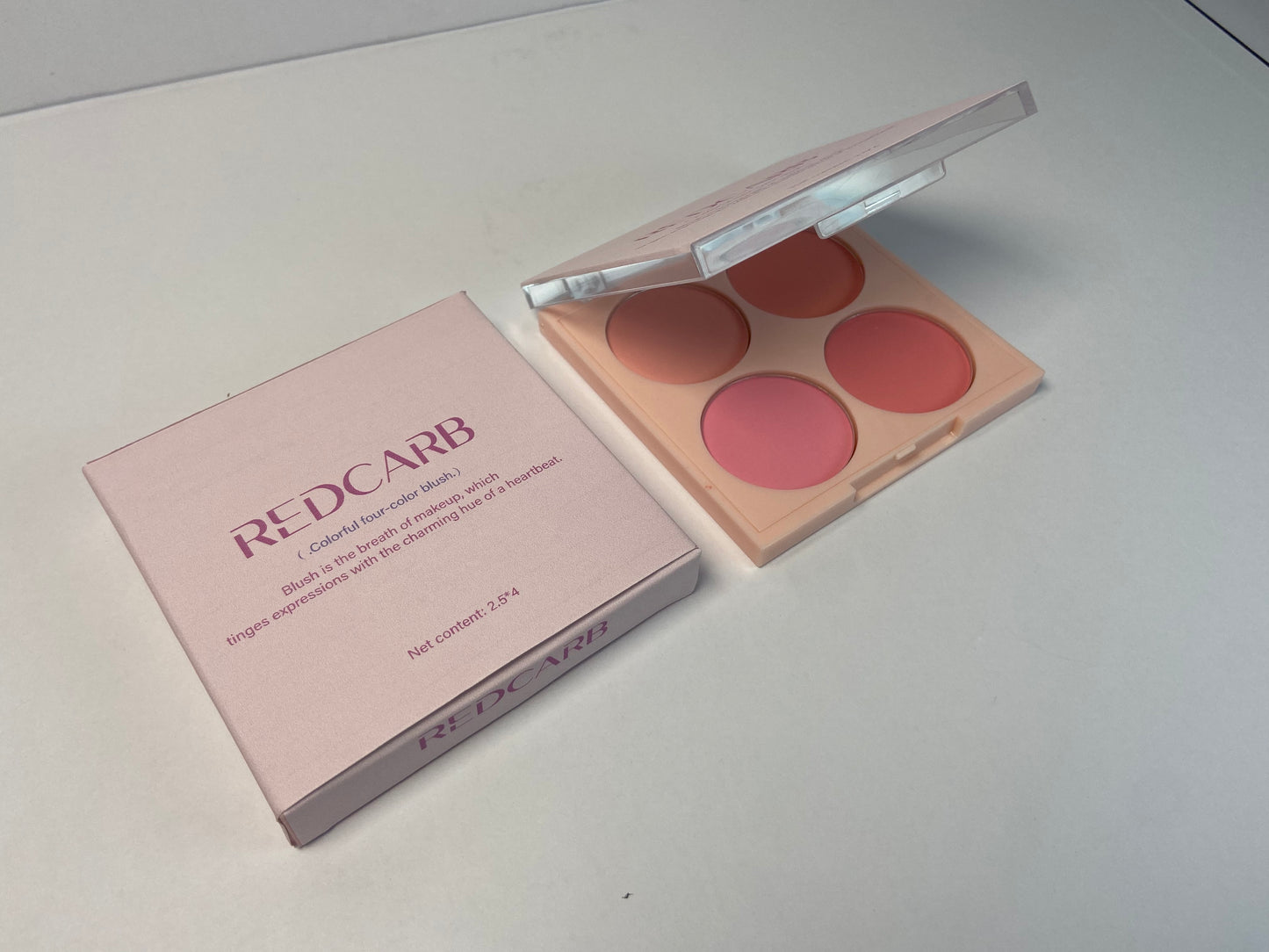 REDCARB Blush 4-pan blush with dimensions 2.5 x 4 (cm/inches),Cruelty-Free Matte Pink and Orange Powder,Shimmer Illuminator Highlighters for a Glowing Look