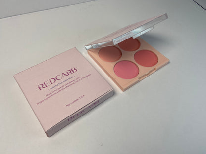 REDCARB Blush 4-pan blush with dimensions 2.5 x 4 (cm/inches),Cruelty-Free Matte Pink and Orange Powder,Shimmer Illuminator Highlighters for a Glowing Look