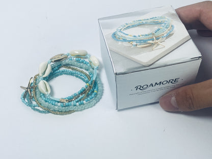 ROAMORE Shell Anklet for Women Layered Pearl Anklets Bracelets for Summer Beach Party Prom Adjustable for Women Girls Gold Boho Seashell