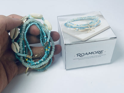 ROAMORE Shell Anklet for Women Layered Pearl Anklets Bracelets for Summer Beach Party Prom Adjustable for Women Girls Gold Boho Seashell