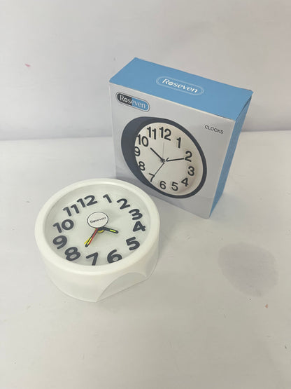 Roseven No Ticking Silent Alarm Clock,Easy to Read and Use,Ascending Sound,1 AA Battery Operated,Snooze Light,Bedside Desk Clock,White