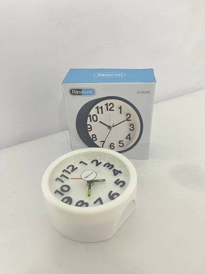 Roseven No Ticking Silent Alarm Clock,Easy to Read and Use,Ascending Sound,1 AA Battery Operated,Snooze Light,Bedside Desk Clock,White