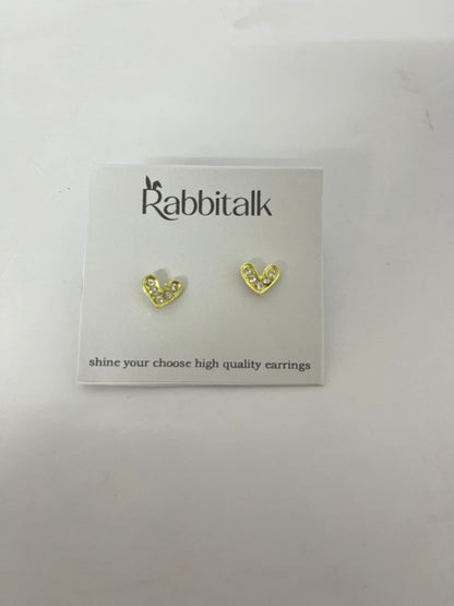 Rabbitalk Heart Stud Earrings 24K Gold Plated Clear Cubic Zirconia CZ Jewelry