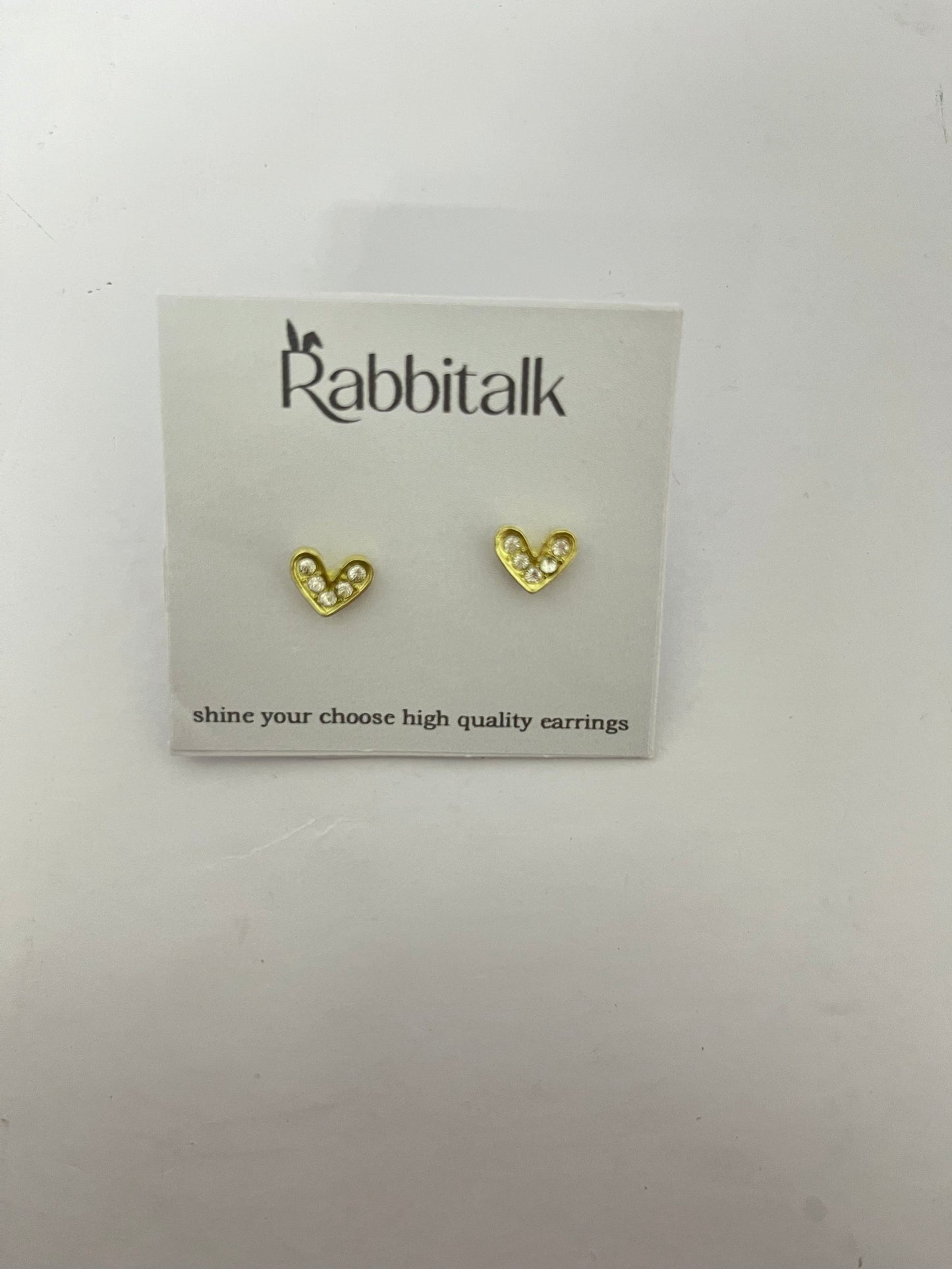 Rabbitalk Heart Stud Earrings 24K Gold Plated Clear Cubic Zirconia CZ Jewelry