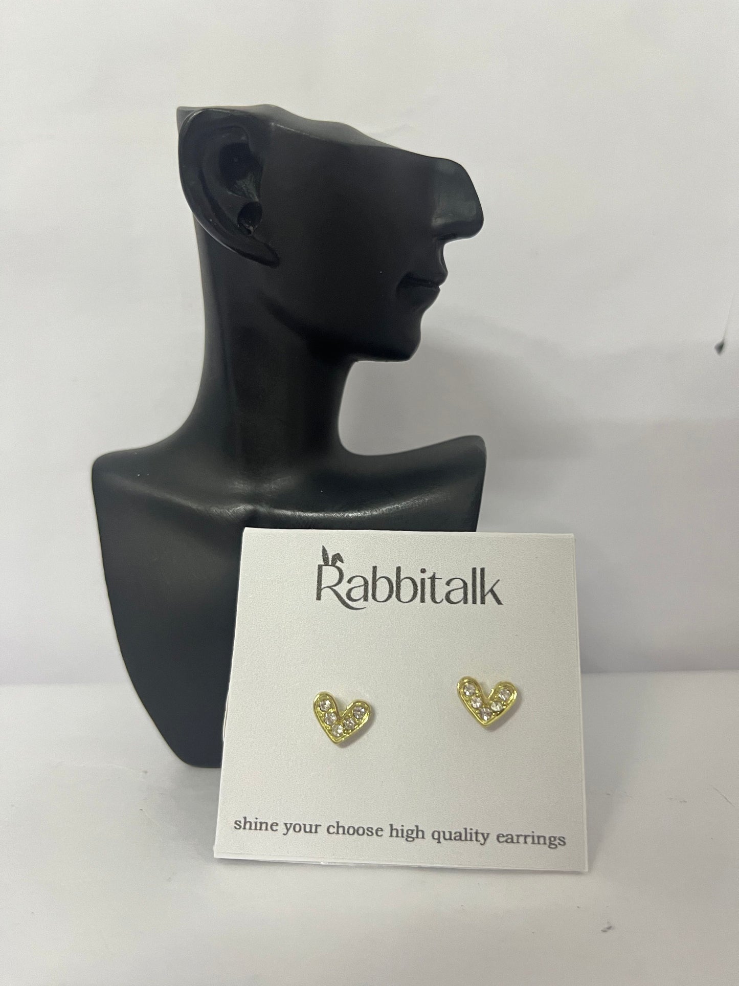 Rabbitalk Heart Stud Earrings 24K Gold Plated Clear Cubic Zirconia CZ Jewelry