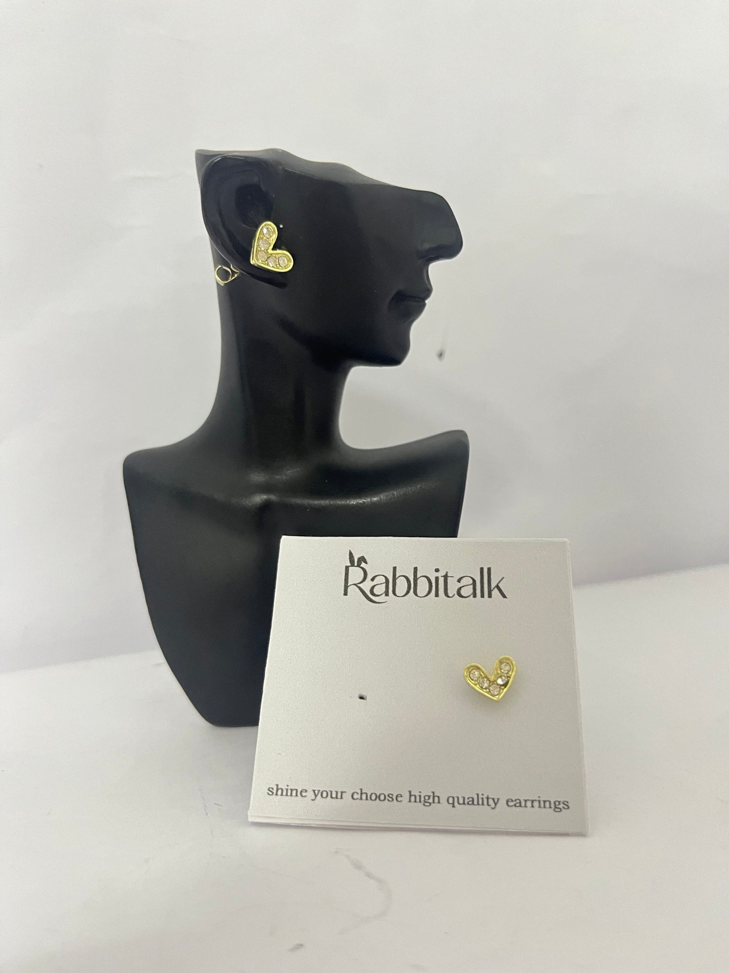 Rabbitalk Heart Stud Earrings 24K Gold Plated Clear Cubic Zirconia CZ Jewelry