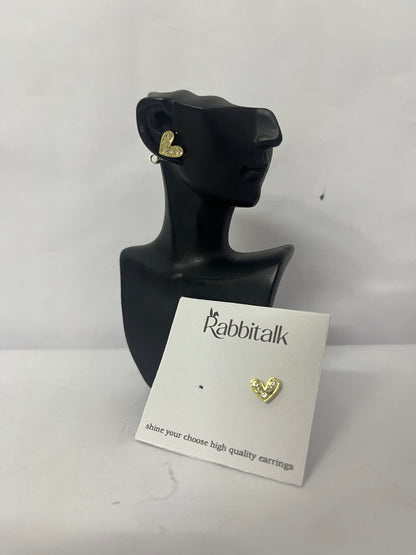 Rabbitalk Heart Stud Earrings 24K Gold Plated Clear Cubic Zirconia CZ Jewelry
