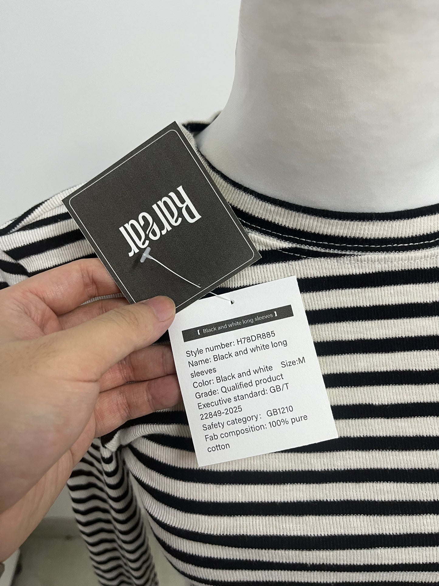 Rarear 100% Cotton Black & White Striped Cold-Shoulder Long-Sleeve Top - Stylish Drawstring Cropped Slim-Fit