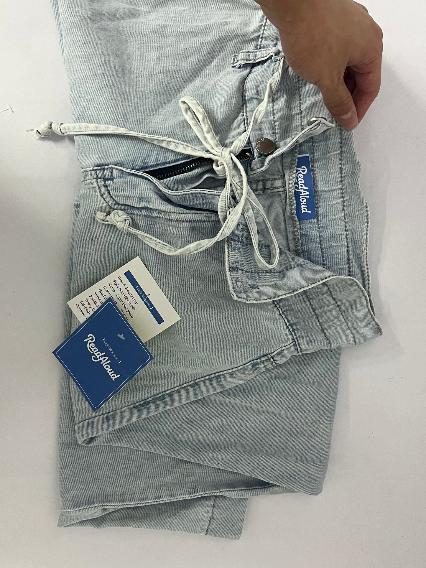 ReadAloud Light Wash Drawstring Denim Pants - Casual Women's Pants
