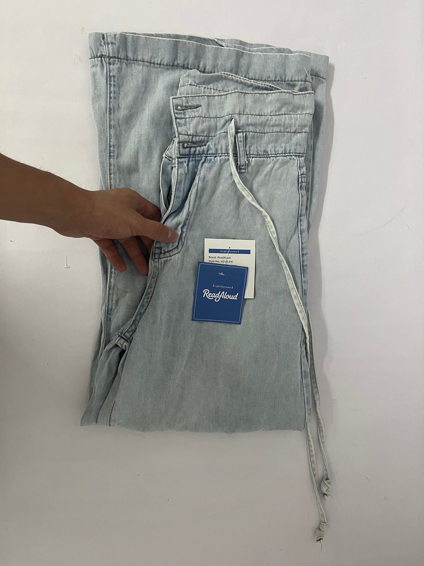 ReadAloud Light Wash Drawstring Denim Pants - Casual Women's Pants