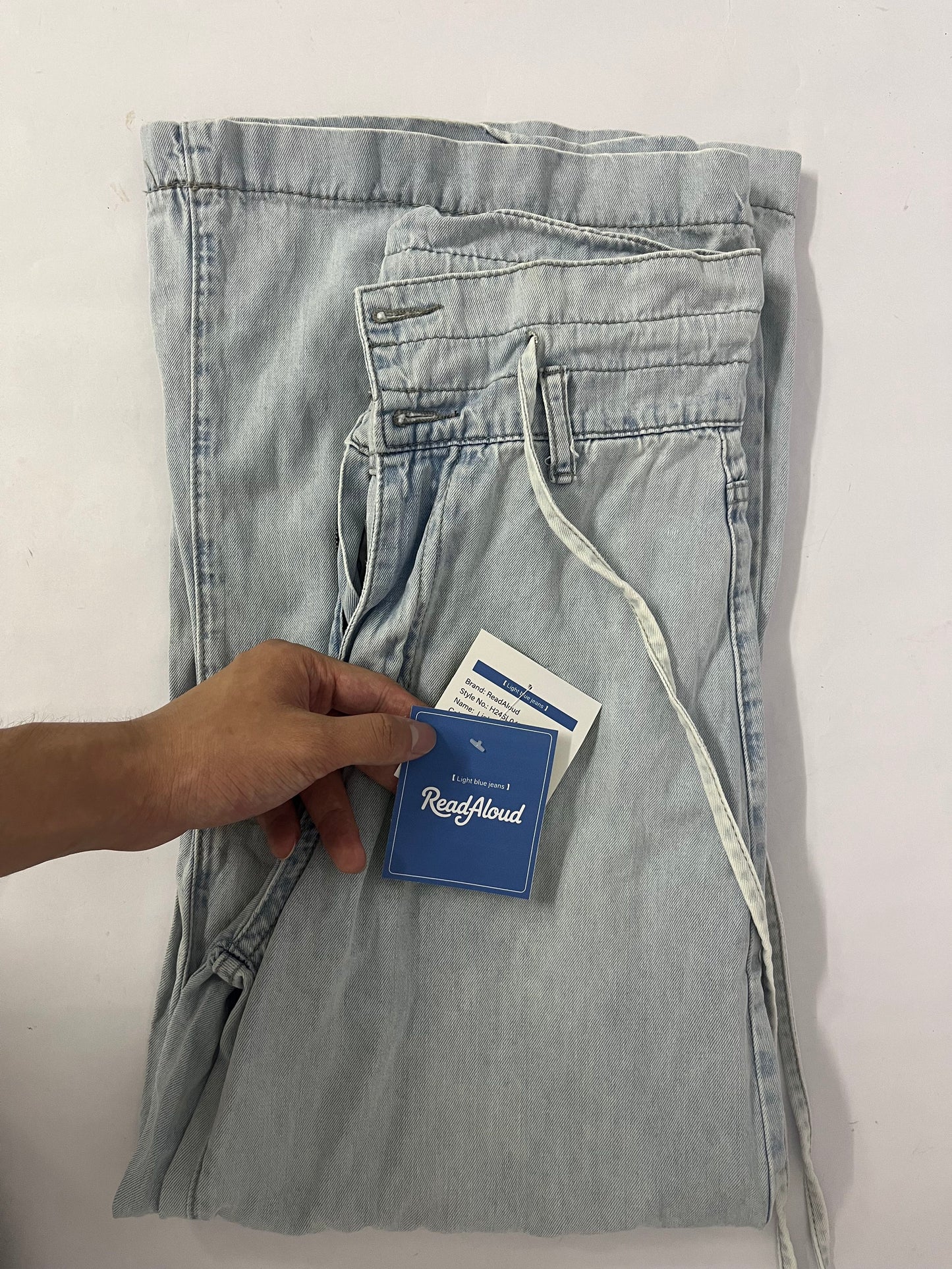 ReadAloud Light Wash Drawstring Denim Pants - Casual Women's Pants