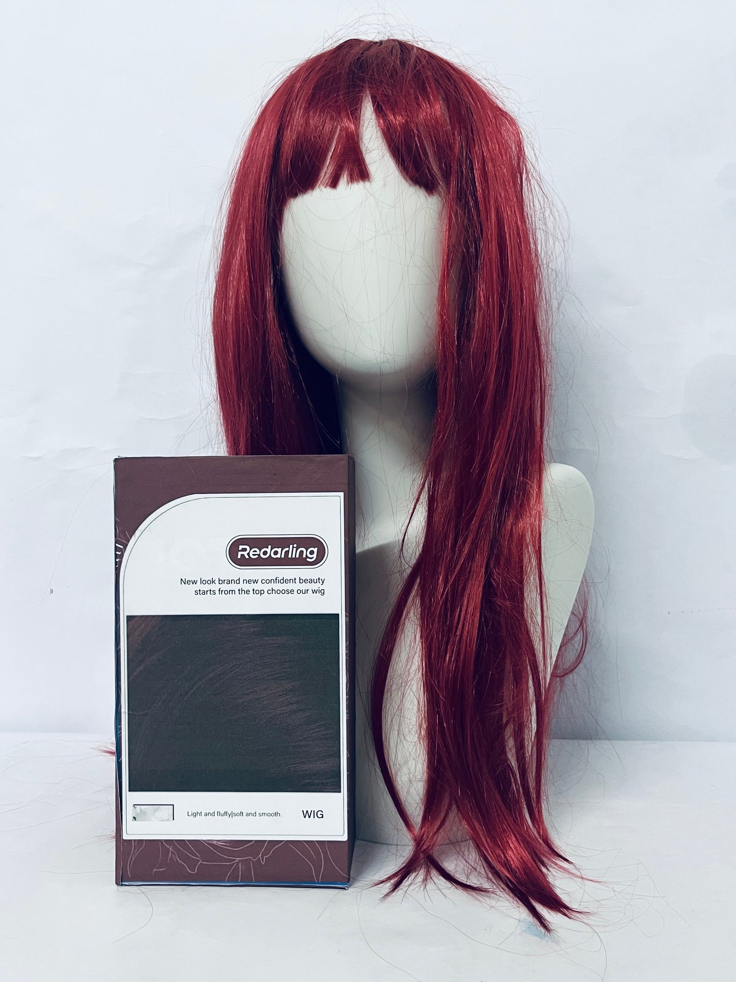 Redarling Red Wig with Bangs Long Straight Wigs for Women Red Natural Looking Hair Synthetic Heat Resistant Womens Wig for Daily Party Cosplay Use 22 Inch