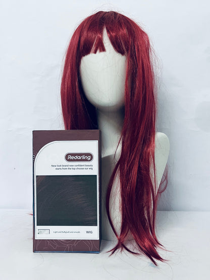 Redarling Red Wig with Bangs Long Straight Wigs for Women Red Natural Looking Hair Synthetic Heat Resistant Womens Wig for Daily Party Cosplay Use 22 Inch