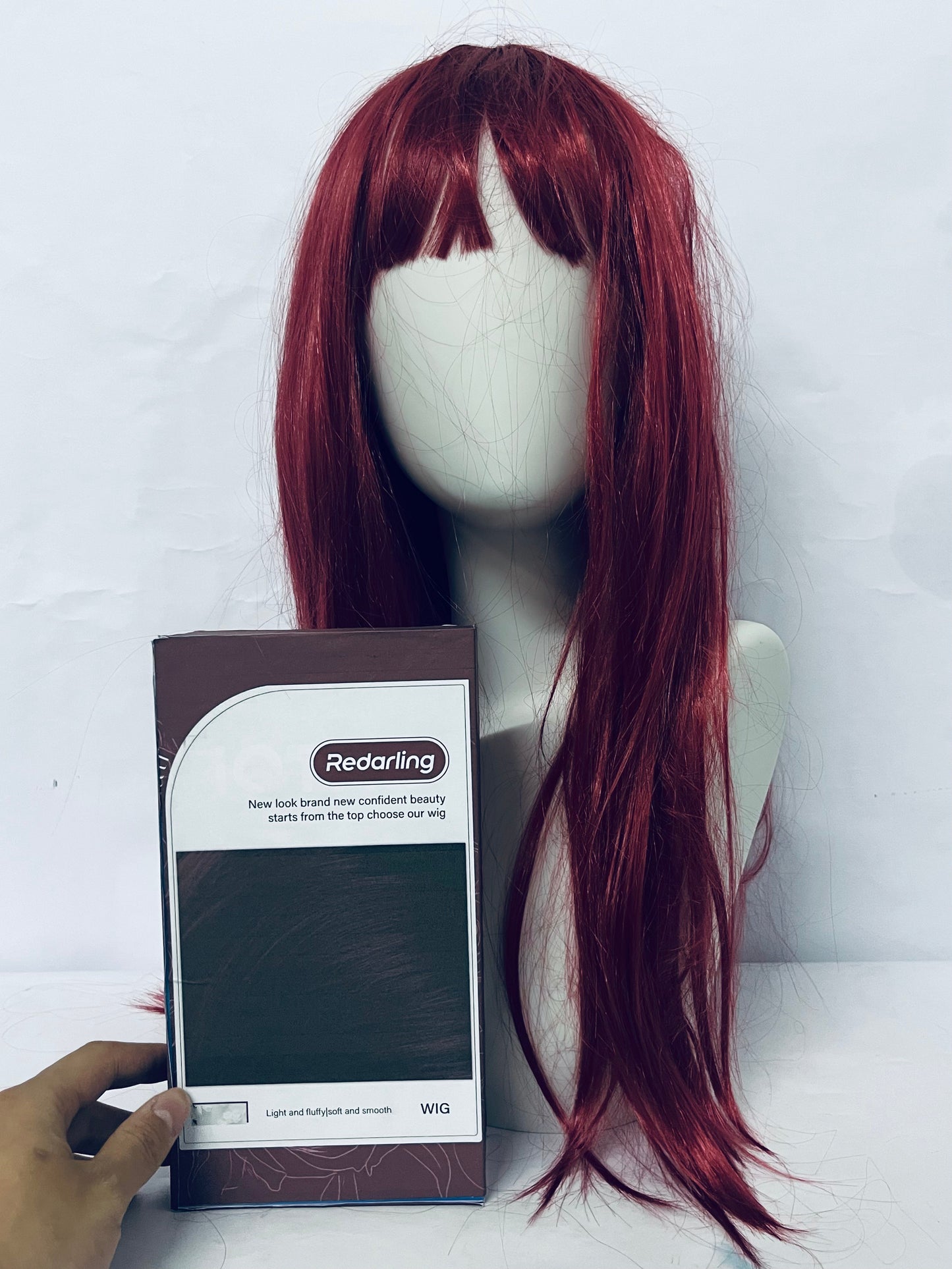 Redarling Red Wig with Bangs Long Straight Wigs for Women Red Natural Looking Hair Synthetic Heat Resistant Womens Wig for Daily Party Cosplay Use 22 Inch