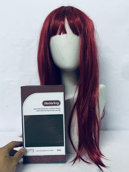 Redarling Red Wig with Bangs Long Straight Wigs for Women Red Natural Looking Hair Synthetic Heat Resistant Womens Wig for Daily Party Cosplay Use 22 Inch