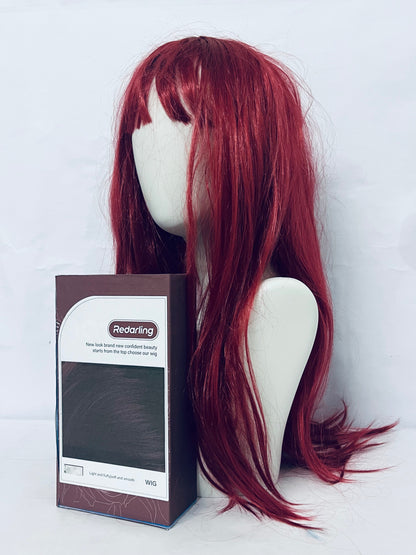 Redarling Red Wig with Bangs Long Straight Wigs for Women Red Natural Looking Hair Synthetic Heat Resistant Womens Wig for Daily Party Cosplay Use 22 Inch