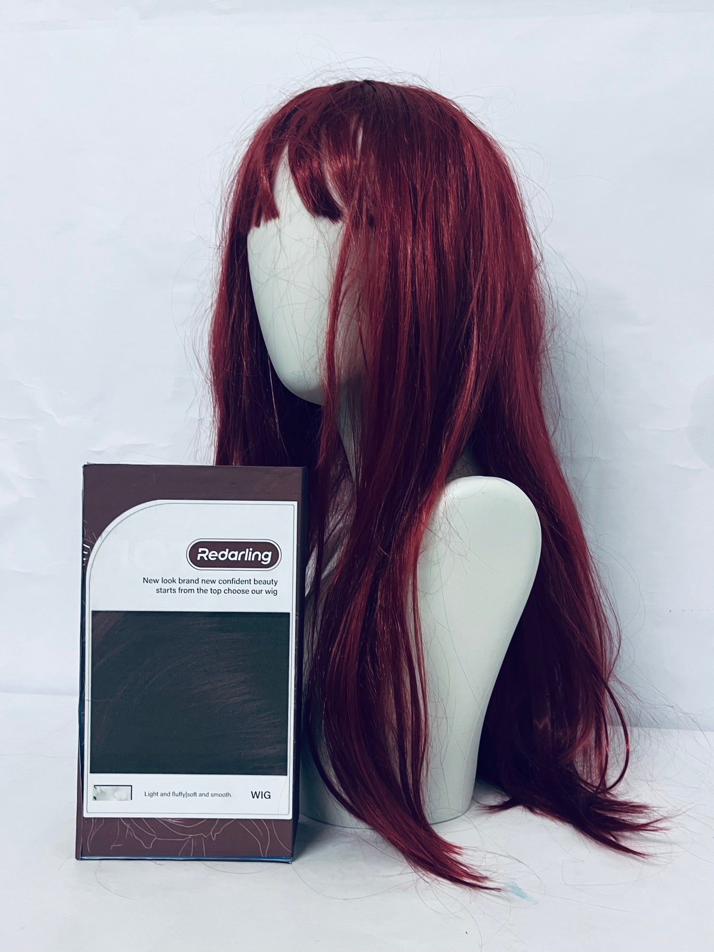 Redarling Red Wig with Bangs Long Straight Wigs for Women Red Natural Looking Hair Synthetic Heat Resistant Womens Wig for Daily Party Cosplay Use 22 Inch
