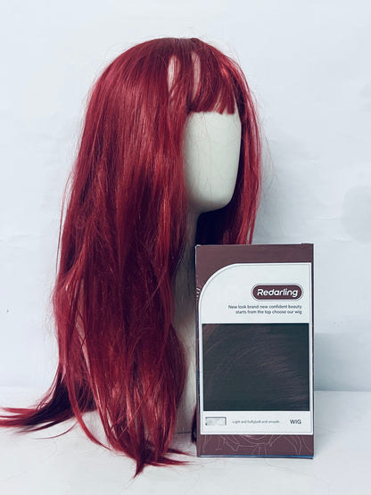 Redarling Red Wig with Bangs Long Straight Wigs for Women Red Natural Looking Hair Synthetic Heat Resistant Womens Wig for Daily Party Cosplay Use 22 Inch