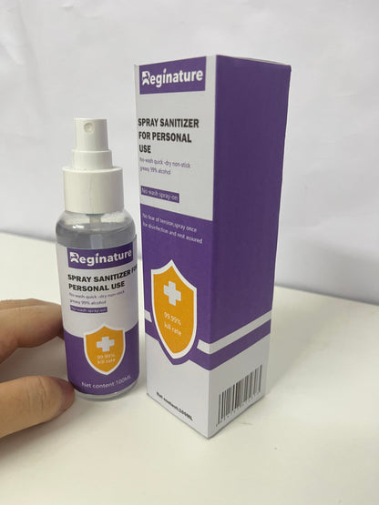 Reginature 99% Alcohol Personal Spray Sanitizer - No-Wash Quick-Dry Portable Disinfectant Spray (100ML)