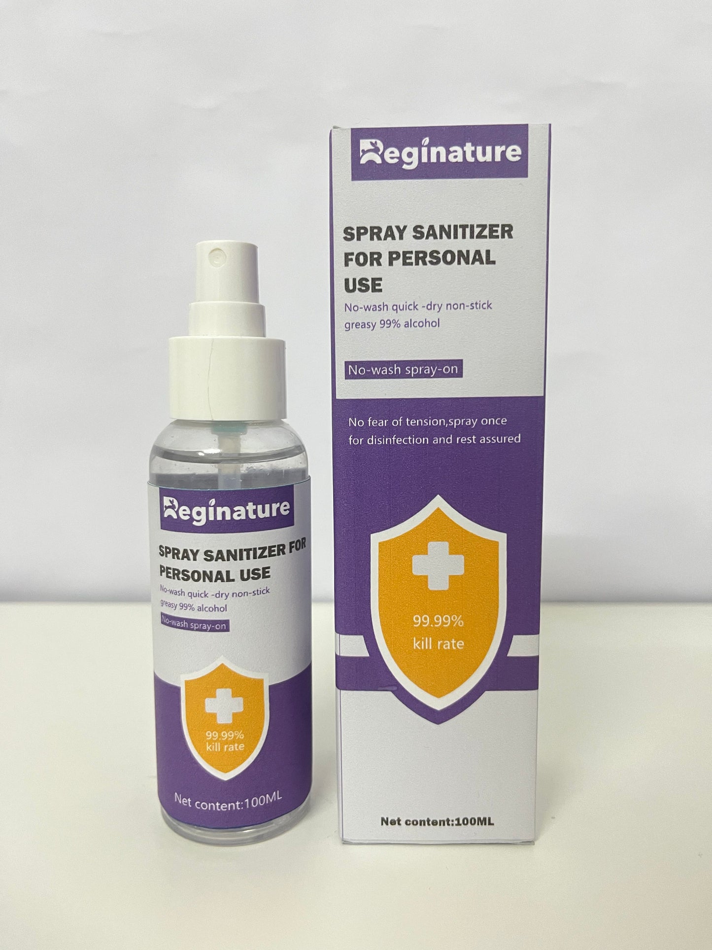 Reginature 99% Alcohol Personal Spray Sanitizer - No-Wash Quick-Dry Portable Disinfectant Spray (100ML)