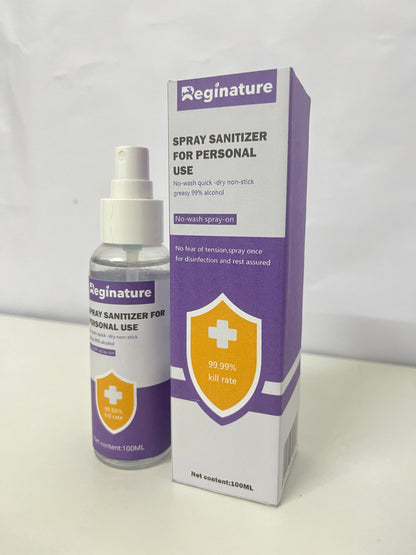 Reginature 99% Alcohol Personal Spray Sanitizer - No-Wash Quick-Dry Portable Disinfectant Spray (100ML)