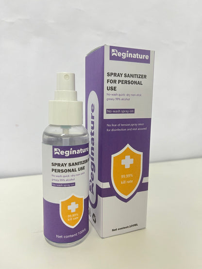 Reginature 99% Alcohol Personal Spray Sanitizer - No-Wash Quick-Dry Portable Disinfectant Spray (100ML)