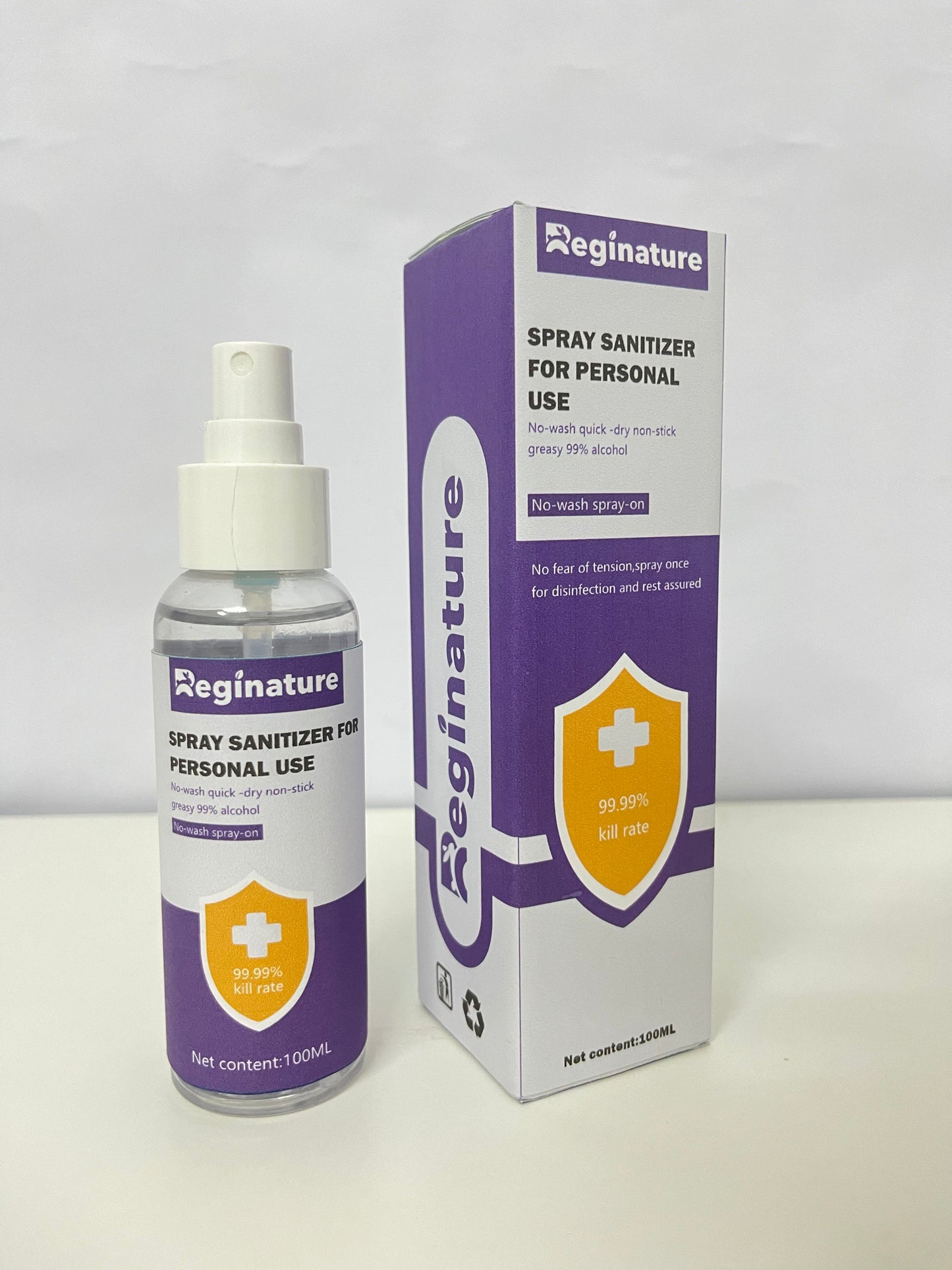 Reginature 99% Alcohol Personal Spray Sanitizer - No-Wash Quick-Dry Portable Disinfectant Spray (100ML)