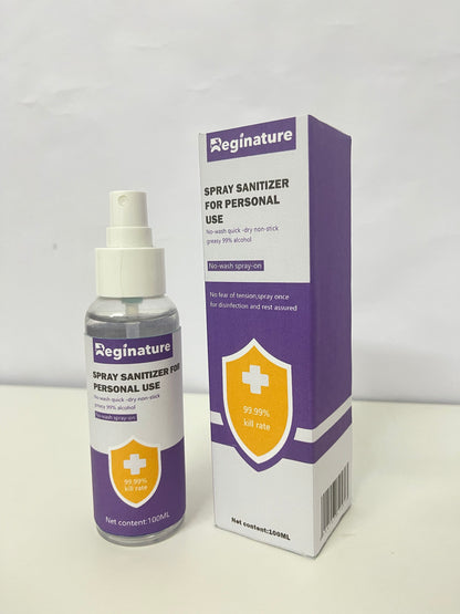 Reginature 99% Alcohol Personal Spray Sanitizer - No-Wash Quick-Dry Portable Disinfectant Spray (100ML)
