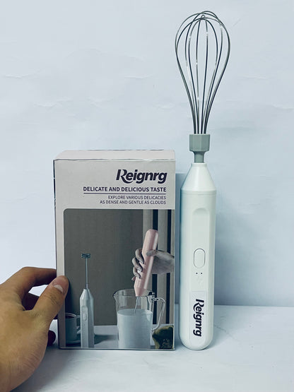 Reignrg Portable Cordless Electric Egg Beater Handheld USB Charging Milk Frother with Stainless Steel Whisk Electric Milk Frother Cordless Hand Mixer Handheld Electric Foam Maker (White)