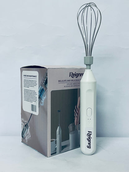 Reignrg Portable Cordless Electric Egg Beater Handheld USB Charging Milk Frother with Stainless Steel Whisk Electric Milk Frother Cordless Hand Mixer Handheld Electric Foam Maker (White)