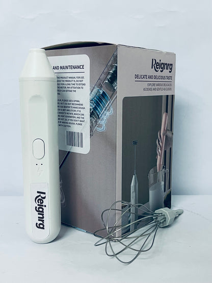 Reignrg Portable Cordless Electric Egg Beater Handheld USB Charging Milk Frother with Stainless Steel Whisk Electric Milk Frother Cordless Hand Mixer Handheld Electric Foam Maker (White)