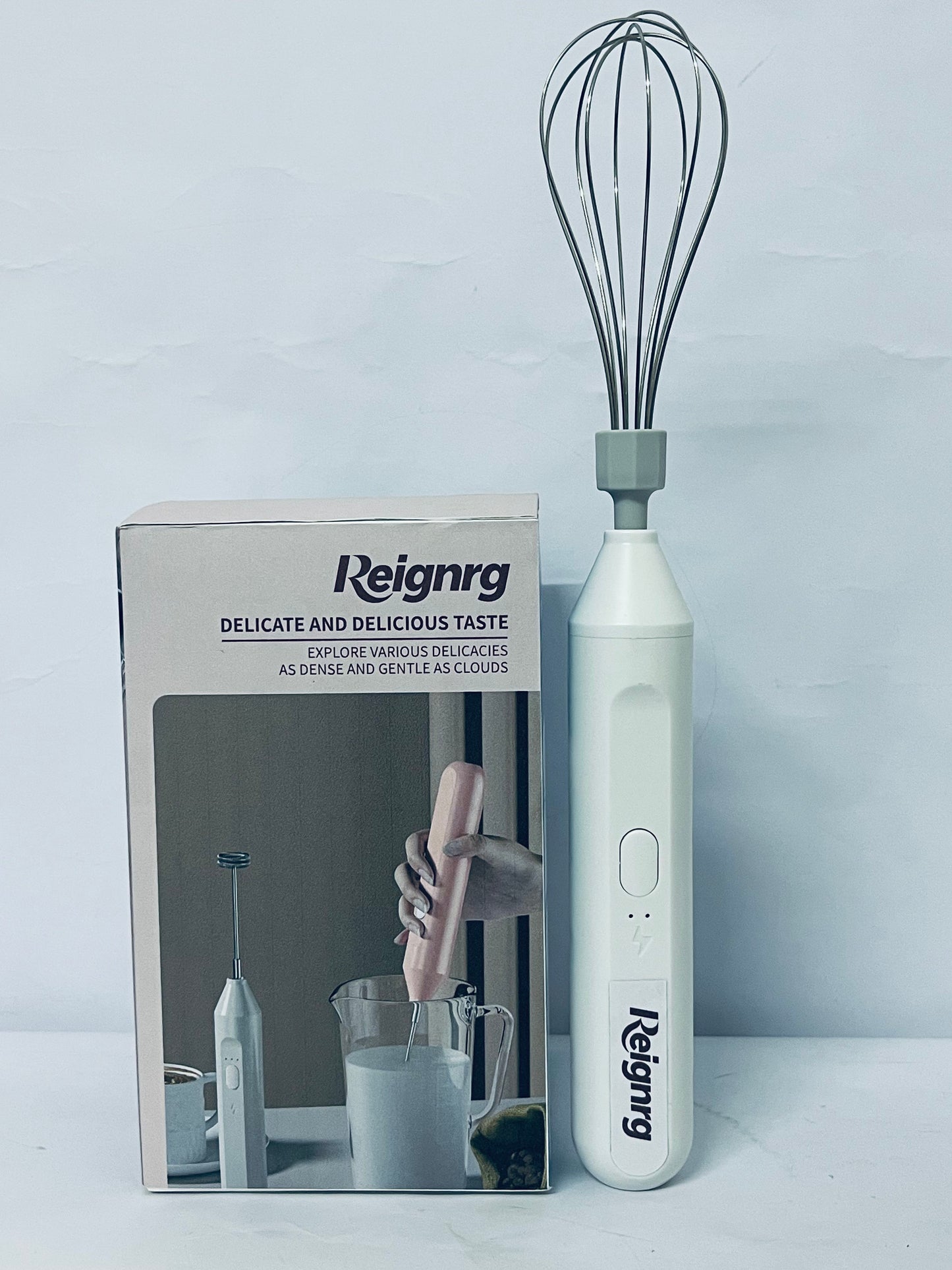 Reignrg Portable Cordless Electric Egg Beater Handheld USB Charging Milk Frother with Stainless Steel Whisk Electric Milk Frother Cordless Hand Mixer Handheld Electric Foam Maker (White)