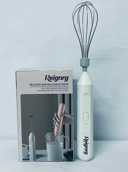 Reignrg Portable Cordless Electric Egg Beater Handheld USB Charging Milk Frother with Stainless Steel Whisk Electric Milk Frother Cordless Hand Mixer Handheld Electric Foam Maker (White)