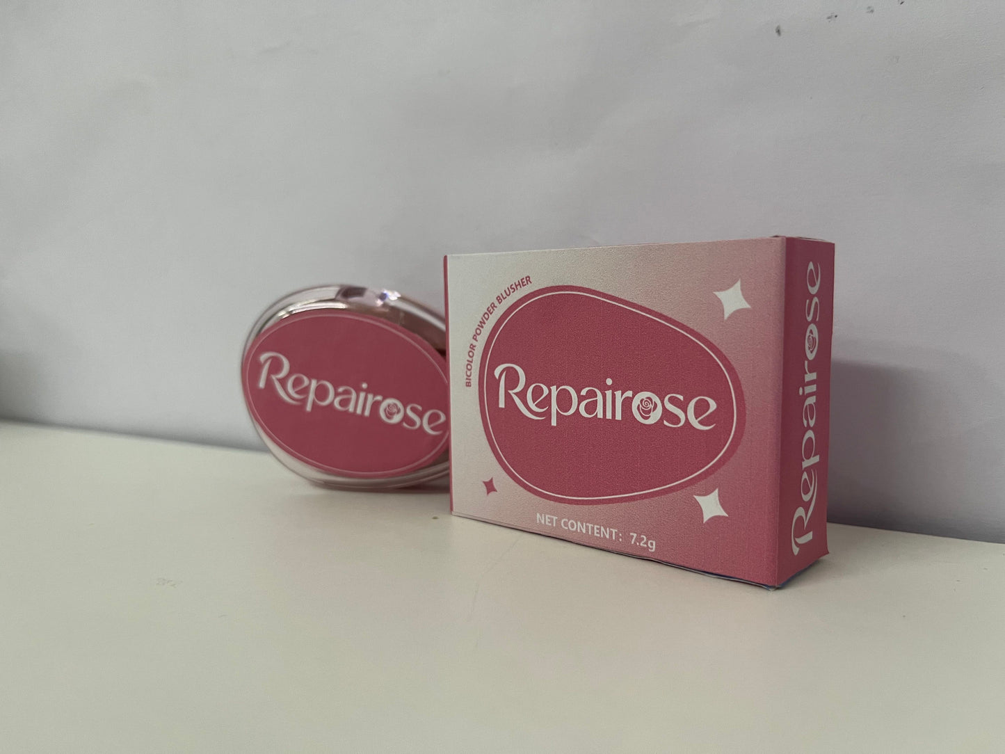 Repairose Bicolor Powder Blusher: Light Peach & Warm Orange Dual-Tone Cheek Color with Sweet Pink Gradient Packaging