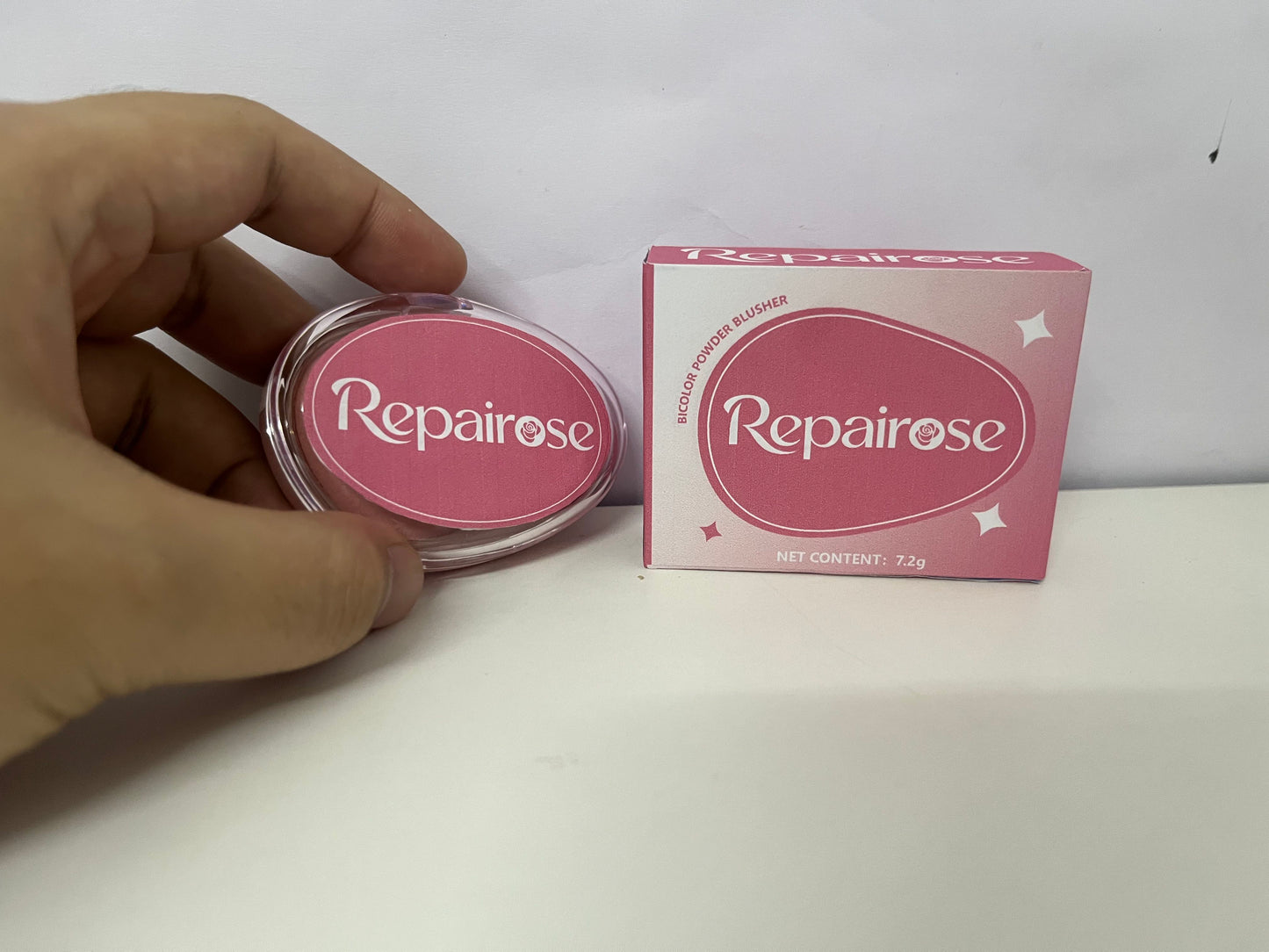 Repairose Bicolor Powder Blusher: Light Peach & Warm Orange Dual-Tone Cheek Color with Sweet Pink Gradient Packaging