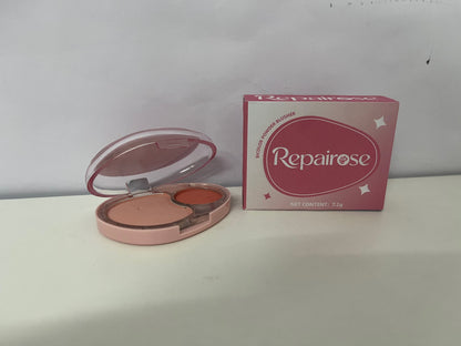 Repairose Bicolor Powder Blusher: Light Peach & Warm Orange Dual-Tone Cheek Color with Sweet Pink Gradient Packaging