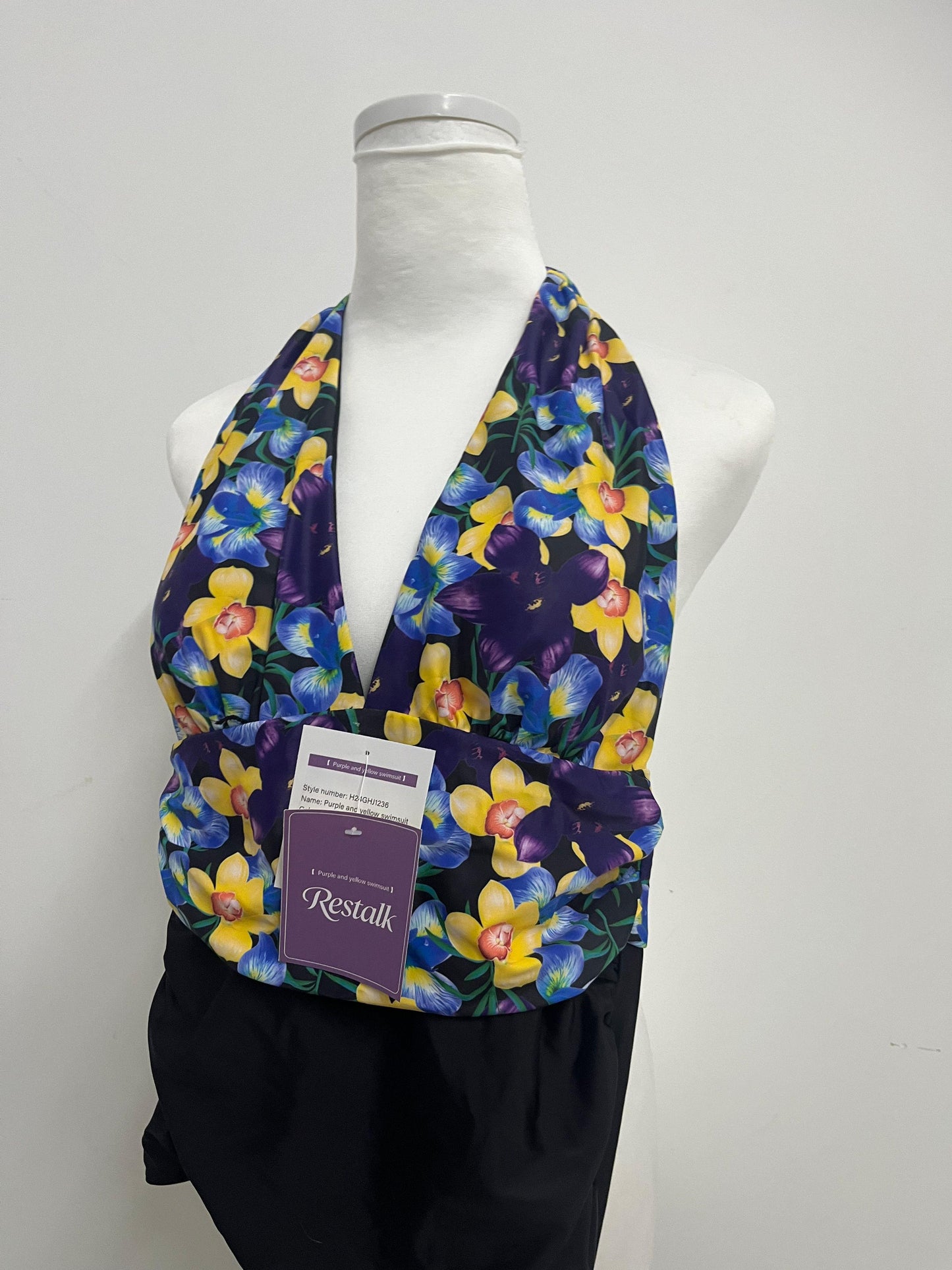 Restalk Swimsuits Purple & Yellow Floral Halter Swim Top - Dual Experience of Beach Fashion and Comfort