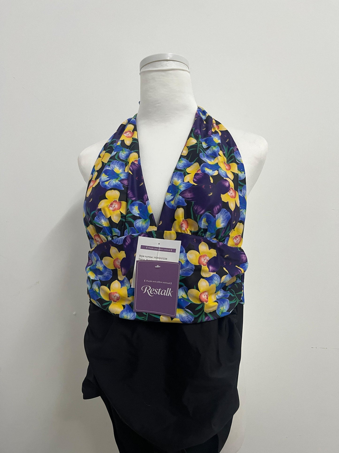Restalk Swimsuits Purple & Yellow Floral Halter Swim Top - Dual Experience of Beach Fashion and Comfort