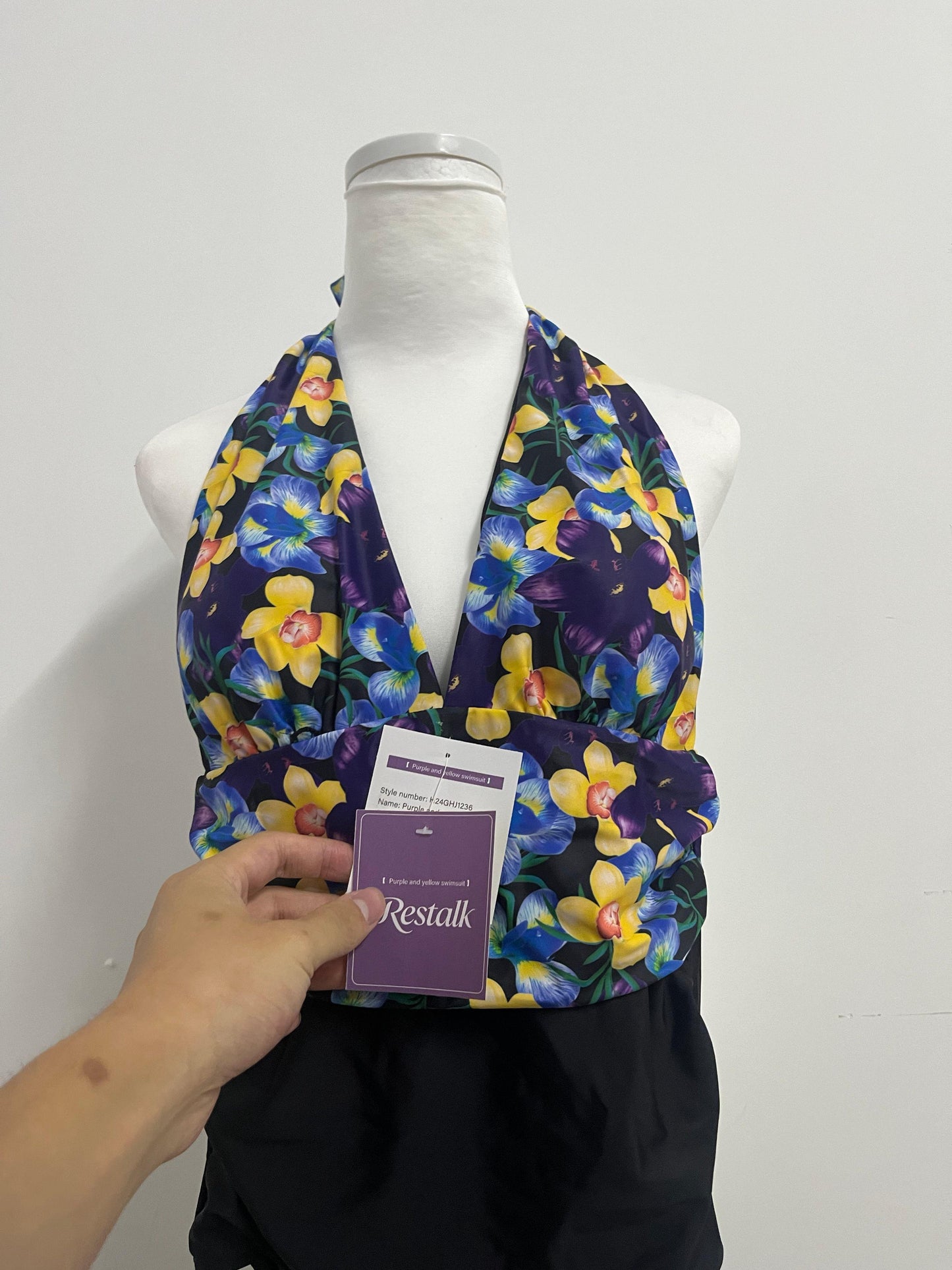 Restalk Swimsuits Purple & Yellow Floral Halter Swim Top - Dual Experience of Beach Fashion and Comfort