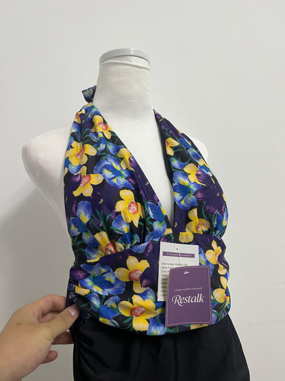 Restalk Swimsuits Purple & Yellow Floral Halter Swim Top - Dual Experience of Beach Fashion and Comfort
