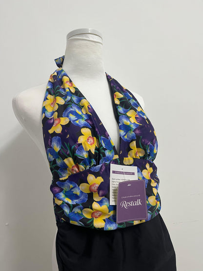 Restalk Swimsuits Purple & Yellow Floral Halter Swim Top - Dual Experience of Beach Fashion and Comfort