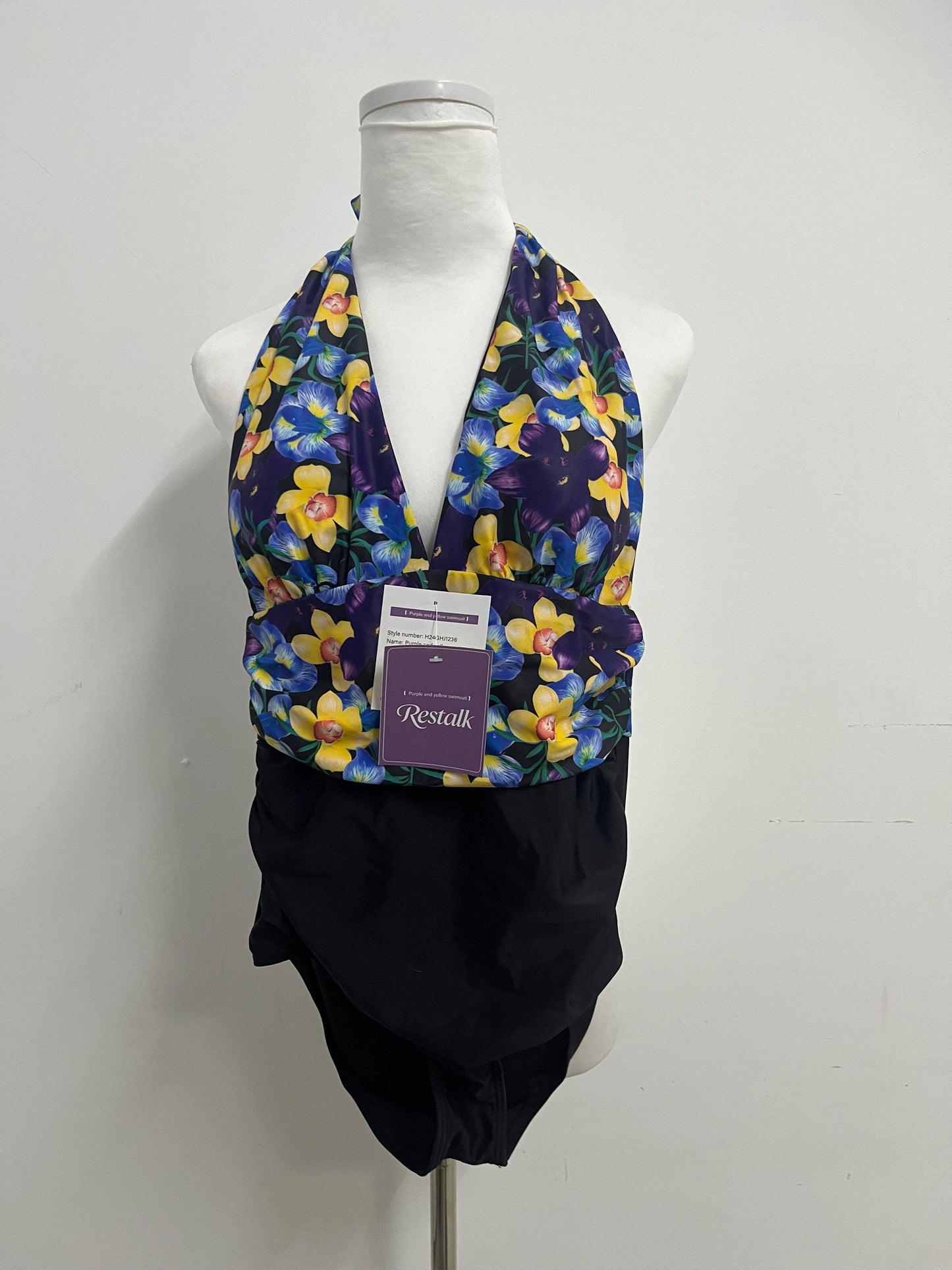 Restalk Swimsuits Purple & Yellow Floral Halter Swim Top - Dual Experience of Beach Fashion and Comfort