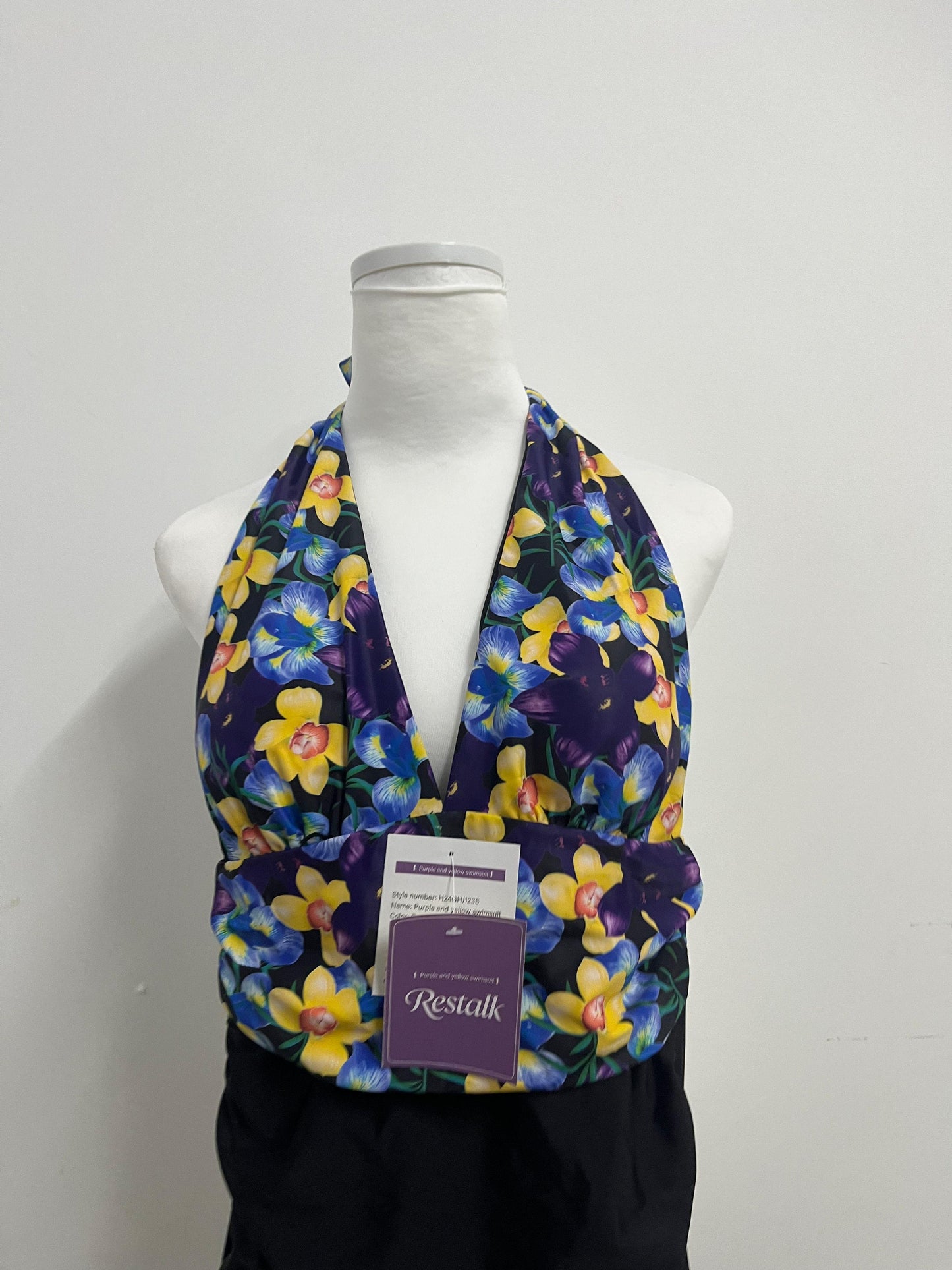 Restalk Swimsuits Purple & Yellow Floral Halter Swim Top - Dual Experience of Beach Fashion and Comfort