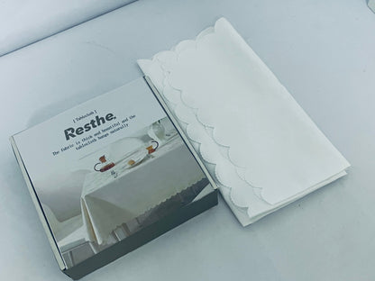 Resthe White Scalloped Edge Tablecloths - Disposable Table Covers for Parties & Daily Use